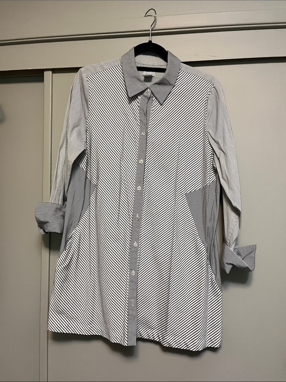Chico's Black & White Striped Button-Front Tunic